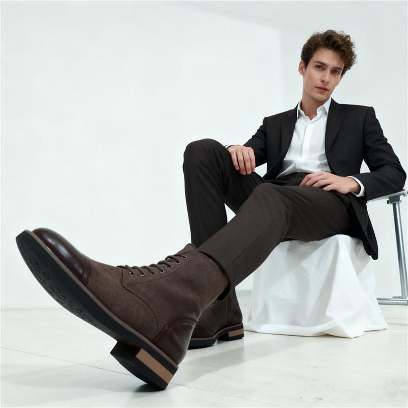 Men's Leather Lace - Up Ankle Boots Retro Color - Block Formal Casual Boots Comfortable Non - Slip Dress Boots For Daily Wear