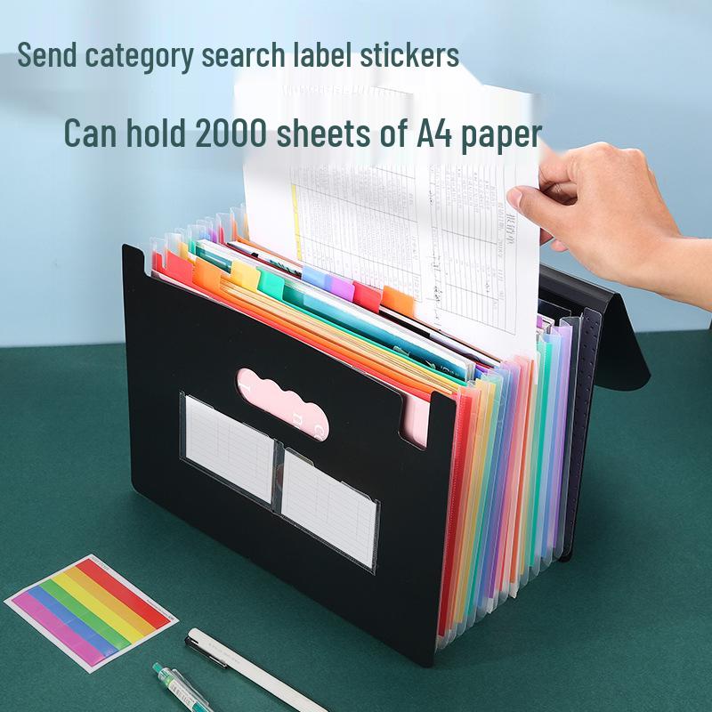 A4 Accordion File Folder with 25 Pockets, Color Inner Pages, and Lanyard Flap (PP Material)