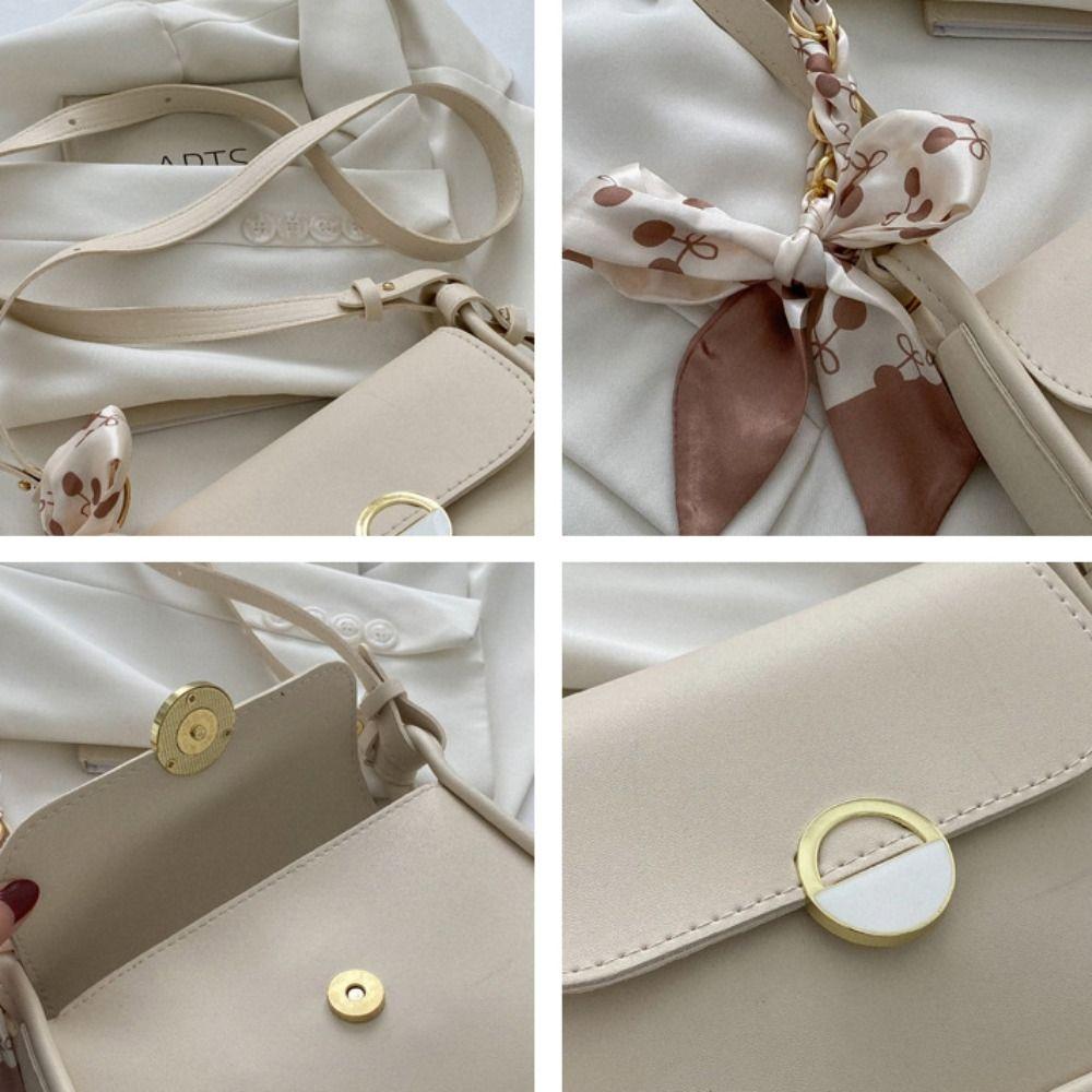 Korean Style Small Square Bag with Ribbon Chain Crossbody Bag PU Leather Shoulder Bag  Women