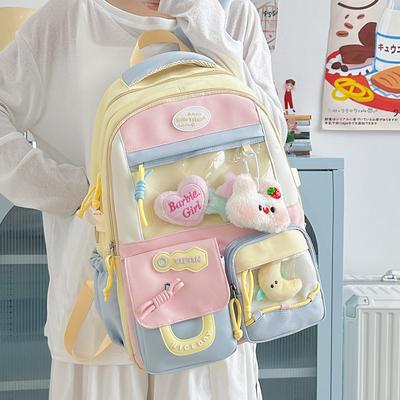 The New Japanese Ins High-value Sweet and Transparent Bag Schoolbag Female Contrasting Color Splicing Large-capacity Backpack