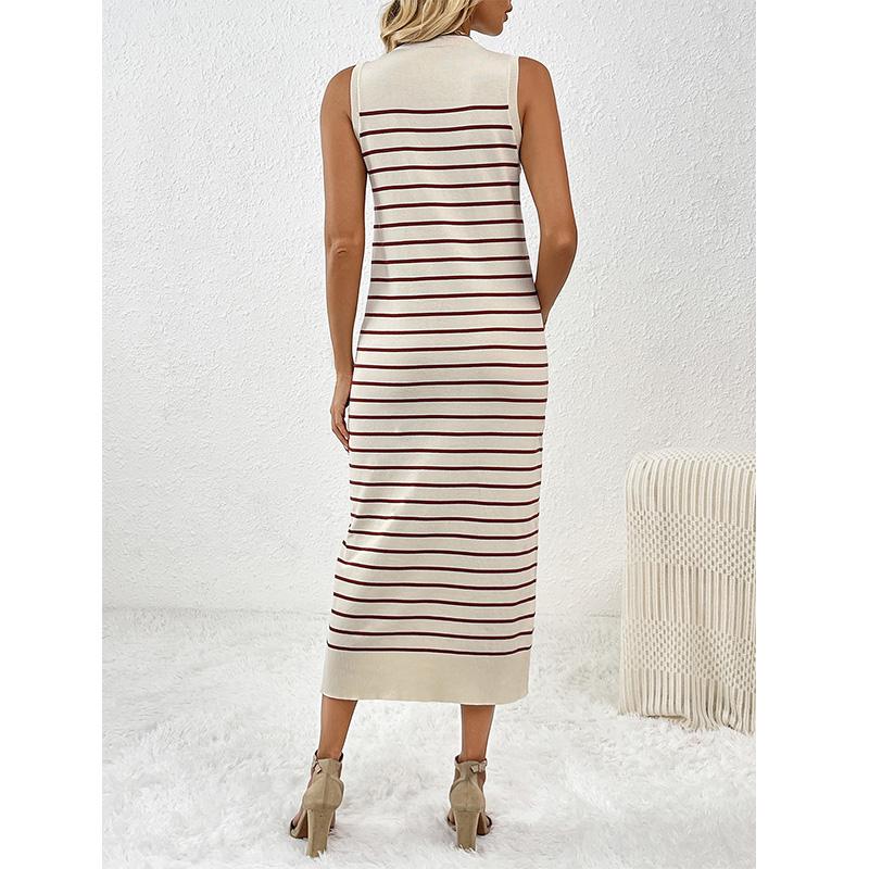 Spring/Summer New Slim Intercolored Women's Knitwear Striped Long Skirt Fashion Dress