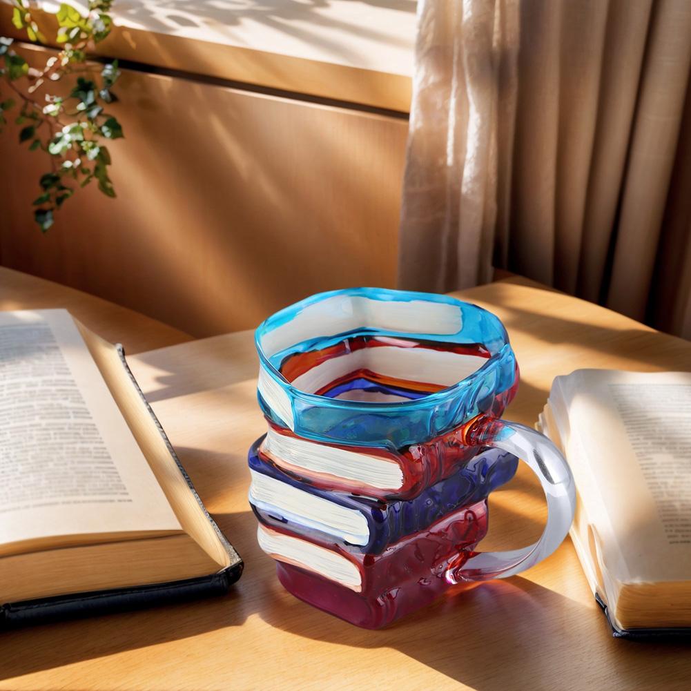 3D Colored Book Glass Cup Decorative Book Stack Coffee Mug Colorful Book Water Cup for Kitchen Drinkware