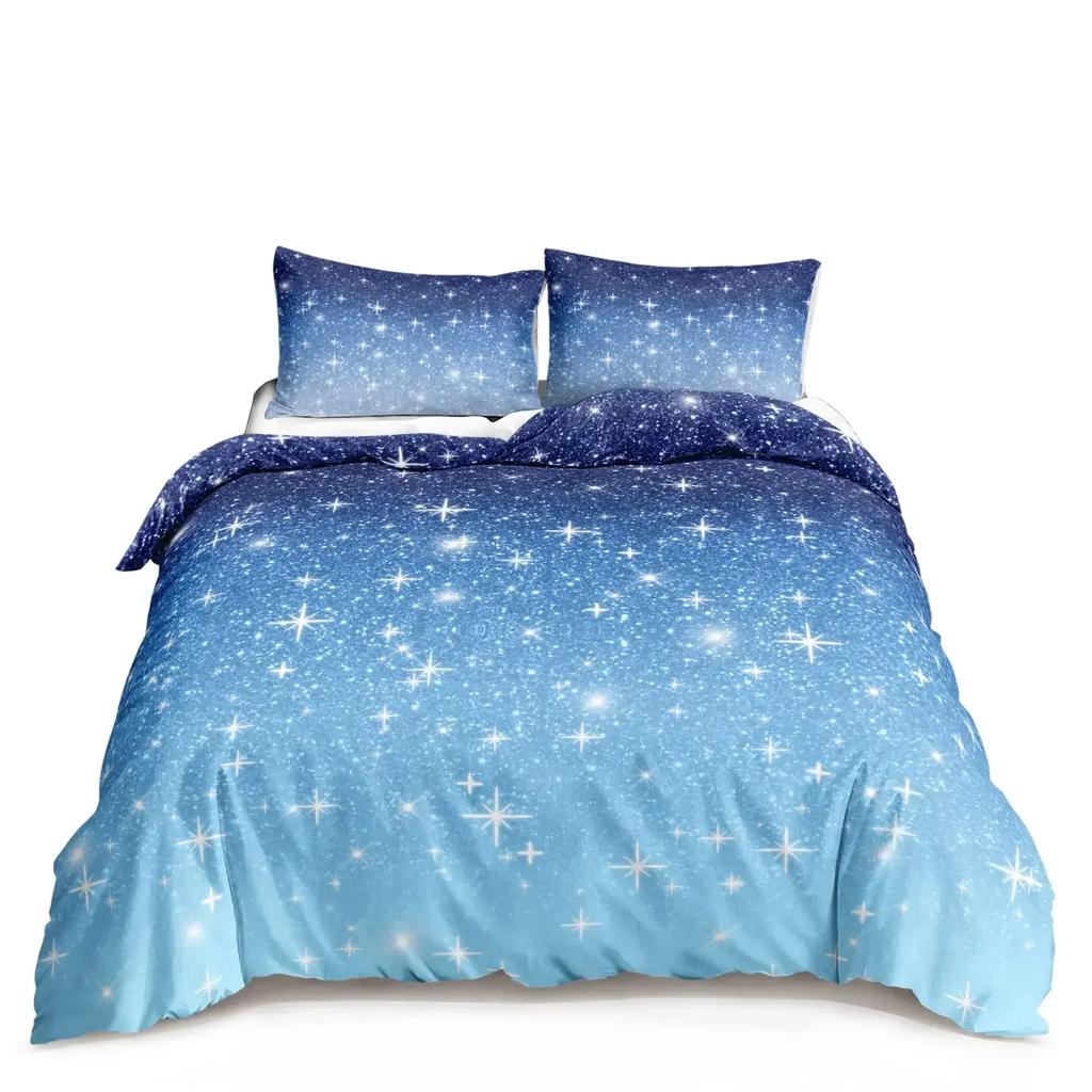 Comforter Kawaii Moon Starry Night Sky Blue Pink Purple Star Galaxy Bedding Sets Full Size For Boys Girls Comforter