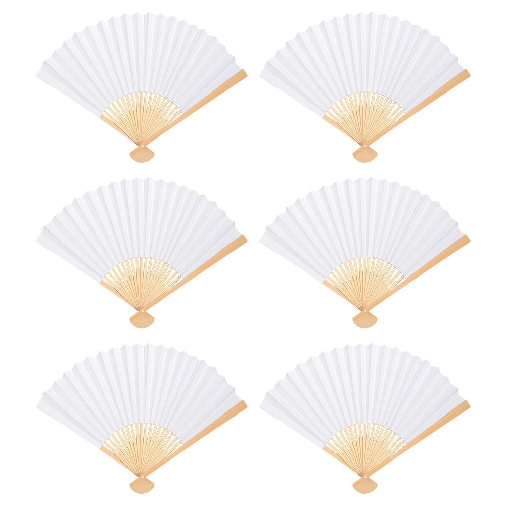 

6/10/20 Pcs White Paper Hand Fan Chinese Handheld Fan Folded Fan for DIY Decoration Wedding Dancing Party Summer