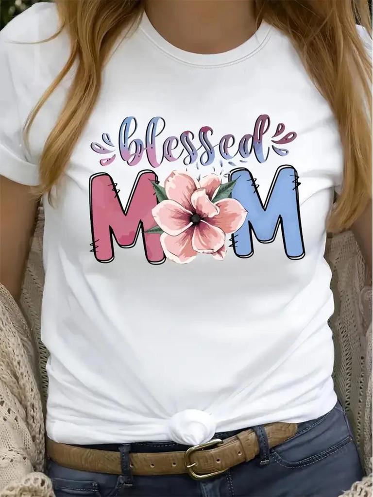 Women's Mother's Day Round Neck Short-Sleeve Top - European & American Style, Free Shipping