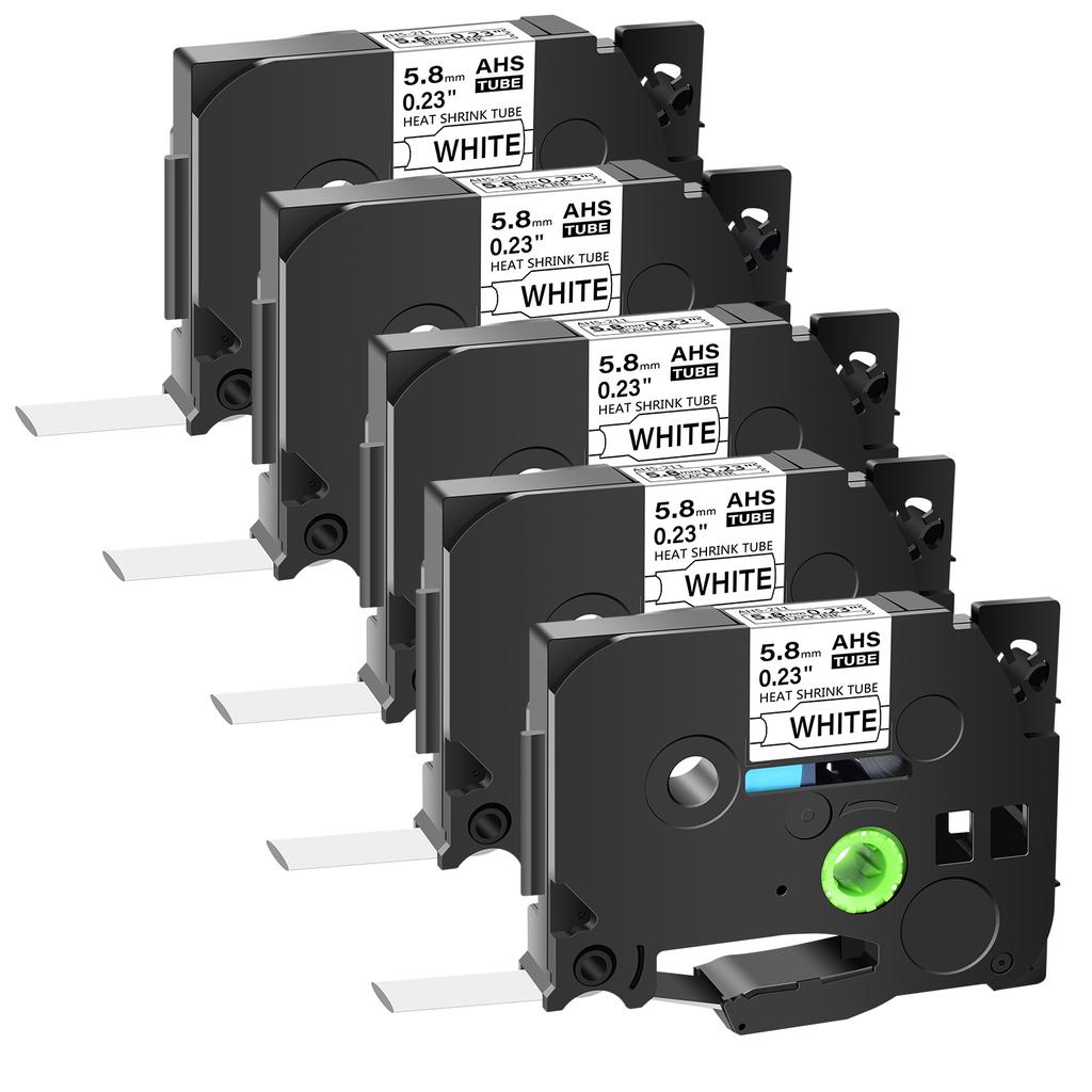 5PK Heat Shrink Tubes 5.8mm Compatible Brother Hse-211 Label Tape  Black On White Cartridge Cassette For P-Touch Label Printers