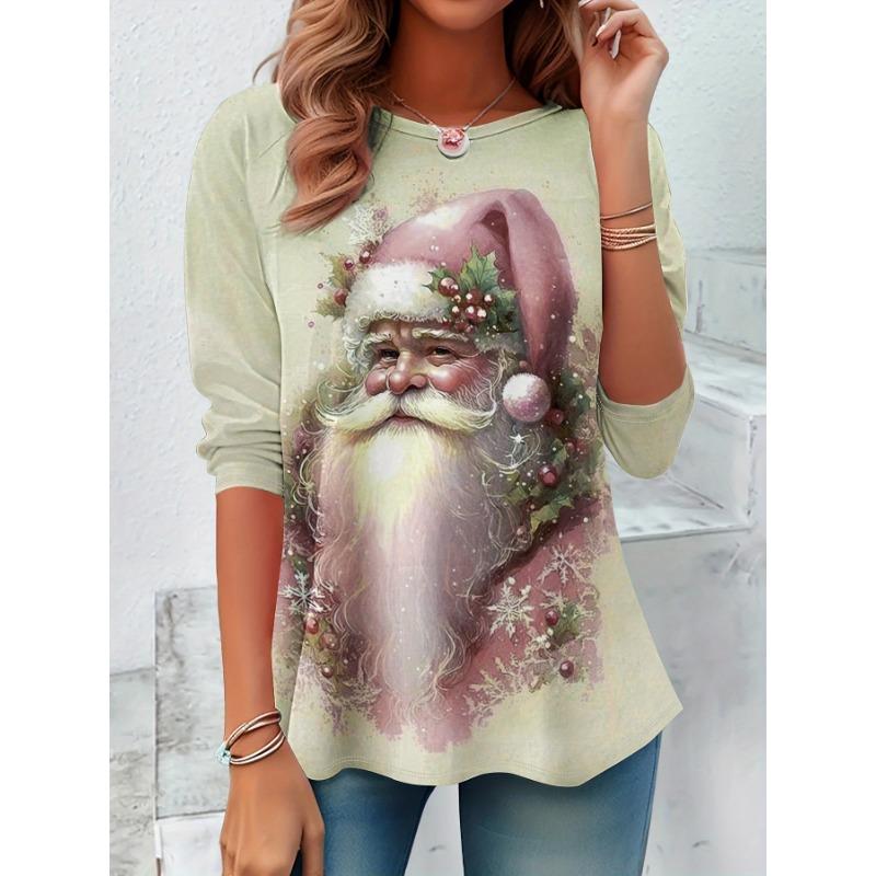 Christmas Ugly Santa Claus O-Neck Long Sleeve T-Shirts Fashion Womens Clothing Casual Clothes Harajuku Female Clothing