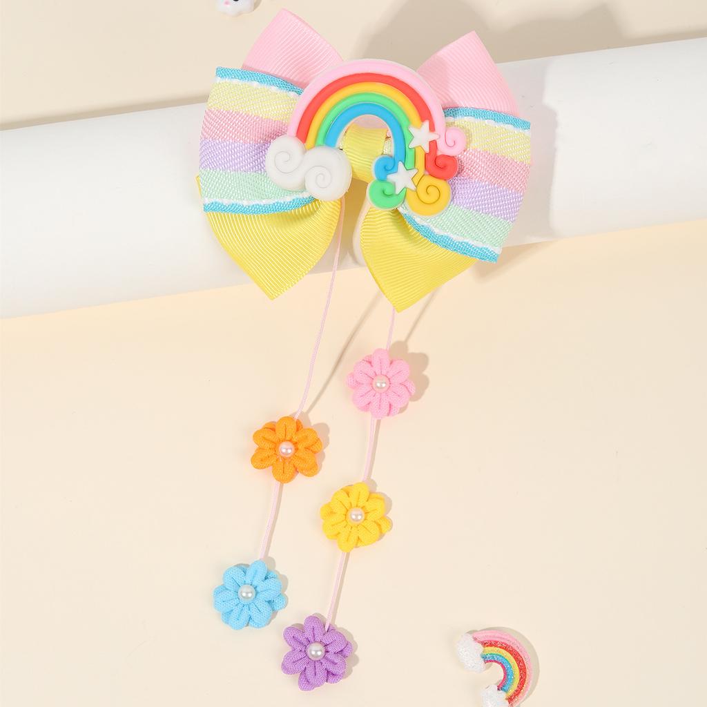 2 Stück Neue Kinder Schleife Regenbogen Haaraccessoires Kleine Blume Bänder Süße Kleine Mädchen Kopfschmuck Haarnadel Party Dekoration Geschenk