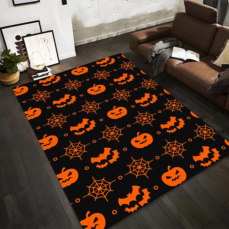 Halloween Pumpkin & Bat Pattern Rug Non-slip Rug Suitable for Living Room and Bedroom Sofas.