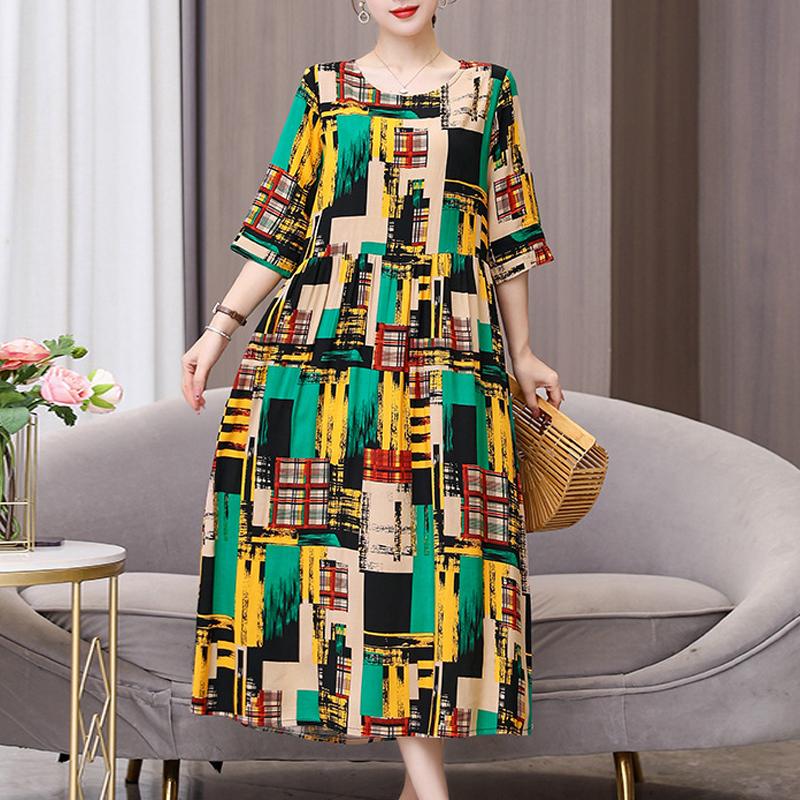 Summer Women for Dresses Casual Print Vintage Elegant Half Sleeve Women's Clothing Plus Size