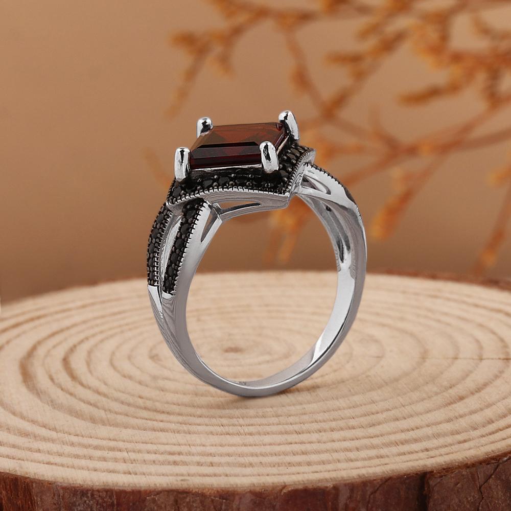 925 Sterling Silver Rings Natural Square 8.0mm Garnet Real Gemstones Light Luxury Fine Jewelry for Women's Engagement Party Gift