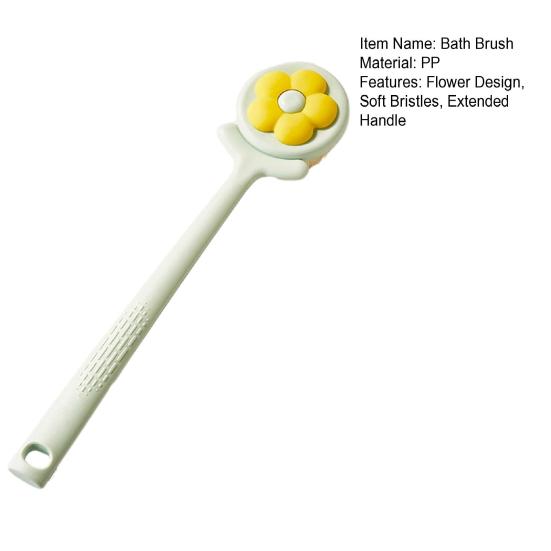Bath Brush Flower Shape Soft Bristle Long Handle Non-Slip Grip Cleaning Brush Gentle Skin Cleaning SPA Bath Tool Bathroom Accessory