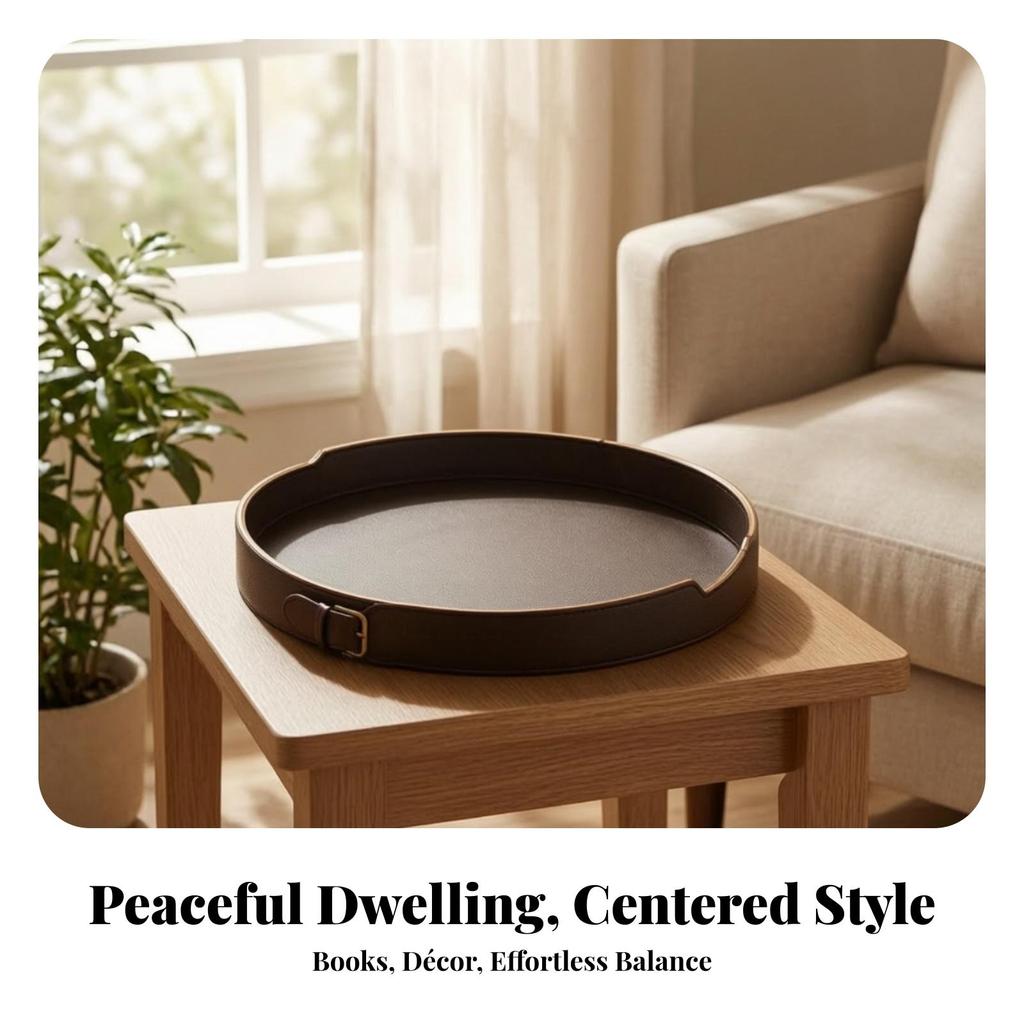 Round Serving Tray Sleek with Raised Rim Modern for Coffee Table