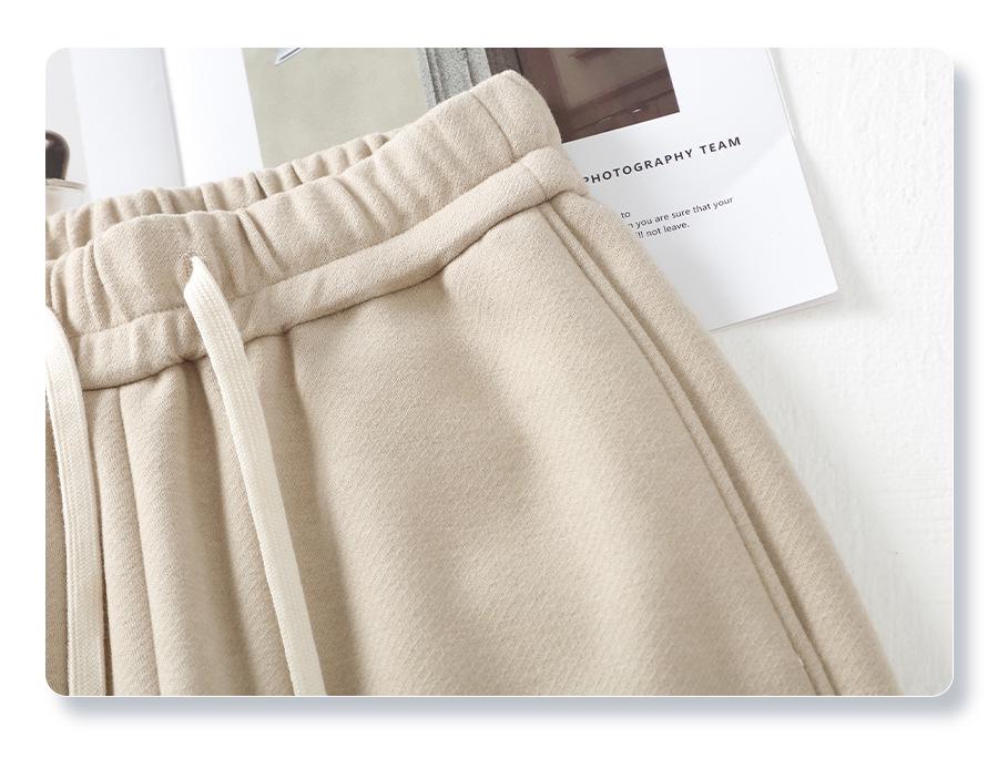 Women's Off-White Wool Wide-Leg Pants - Autumn/Winter 2024, Soft and Thickened Straight-Leg Design.