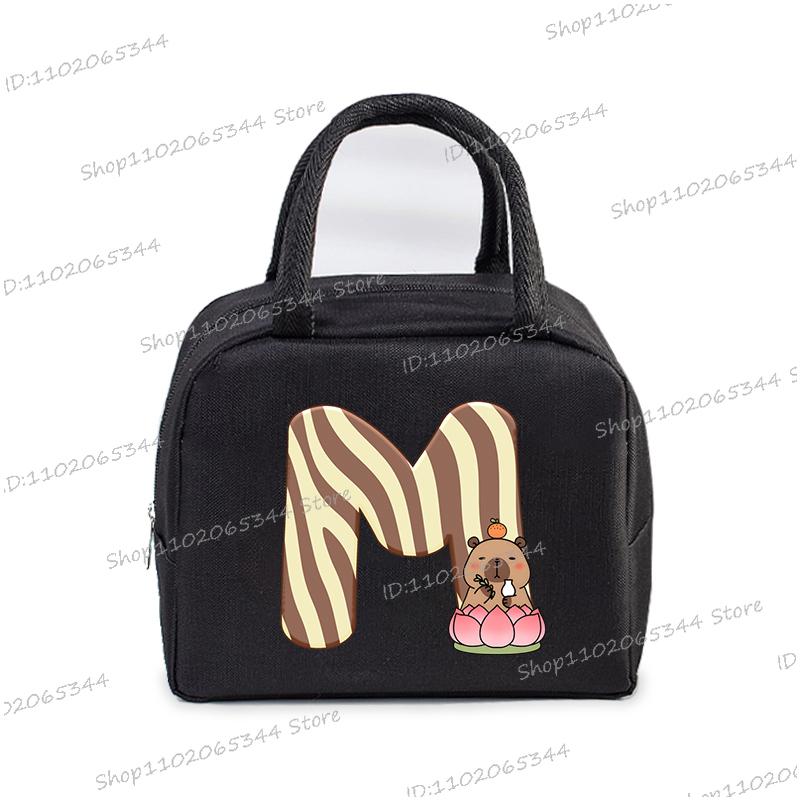 Lustige Cartoon-Capybara-Alphabet A-Z Tragbare Lunchtasche Damen Multifunktionale Isoliertasche Outdoor Kinder Bento Lunchtaschen