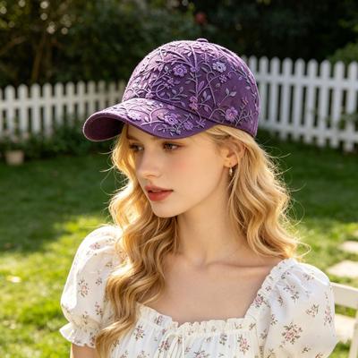 Baseball Hat Embroidery Flower Pattern Sun Protection Summer 3D Printing Retro Cap Hiking Outings Traveling Headwear