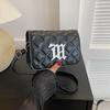 Letter Fashionable Silver Decorated Checkered Texture Women Shoulder Bag Square