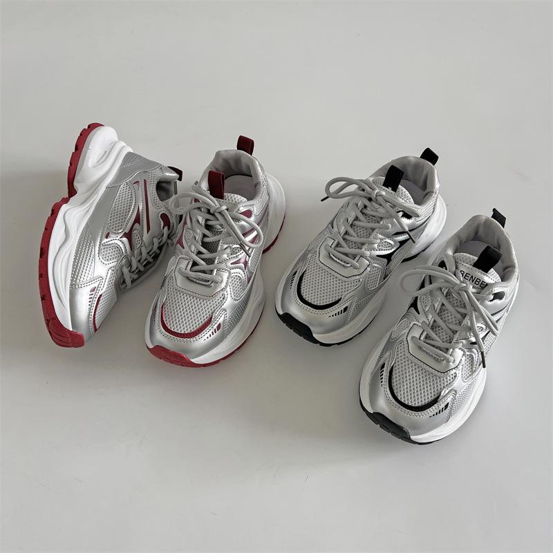 Queen Fan American Retro Silver Platform Dad Shoes Women's 2025 New Summer Thin Height-increasing Casual Sports Shoes