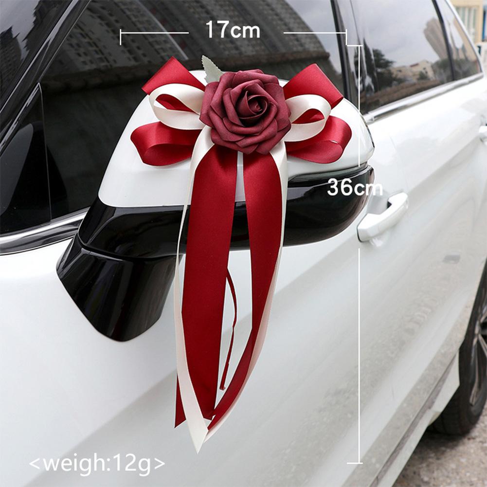 2/4/6/8pcs Wedding Car Rear View Mirror Bow Decoration Car Bow Silk Flower Simulation Flower Bow Decoration Wedding Decorations