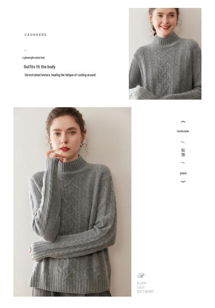 Women's Cashmere Half-High Neck Sweater: Slim, Warm, Fashionable Knit for Autumn/Winter