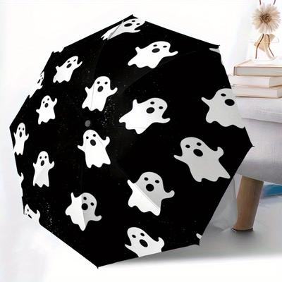 1pc Ghost Circle Automatic Umbrella   Auto Open/Close Folding Umbrella with  8 Rib Frame, 3 Fold Compact Umbrella for Men & Women, 104