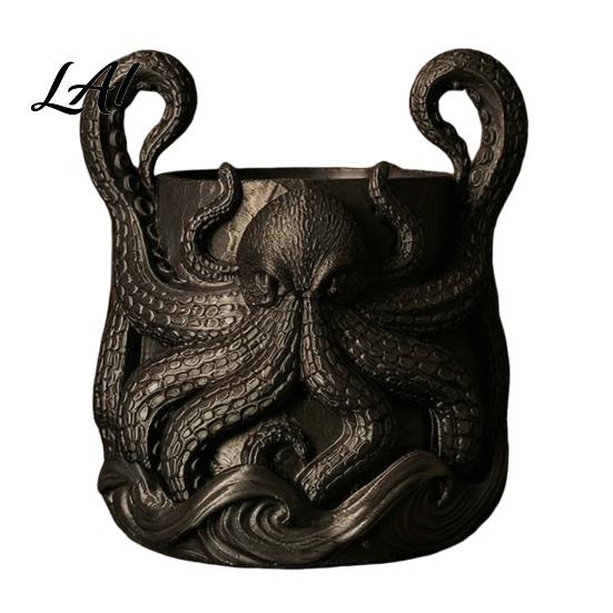 Fantasy Style Plant Container 3D Printed Octopus Planter with Tray Unique Marine-Inspired Succulents Pot Novelty Sea Monsters Decor Pot Drainage