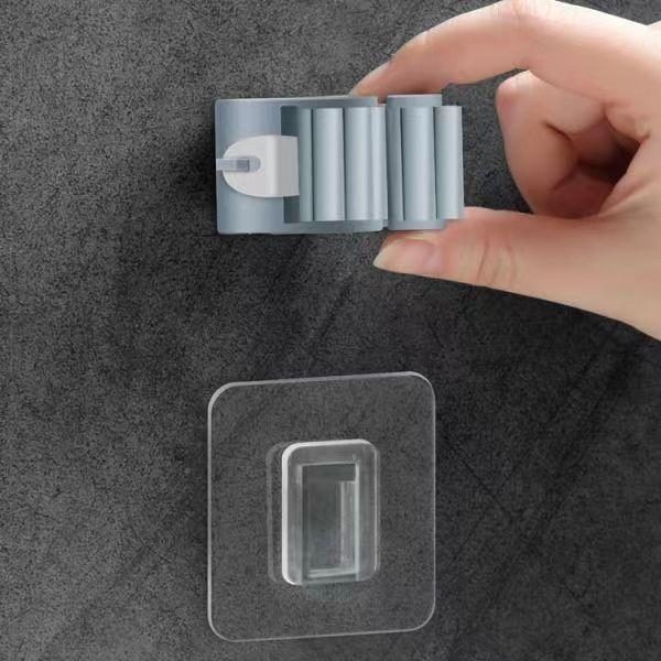 Modern Wall Mounted Mop and Broom Stand with No Drilling Installation