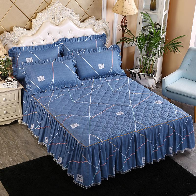 3pcs/set Korean Queen-size Bed Skirt Thick One-piece Bed Sheets Cute Princess Style Sheets