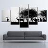 HD Prints Canvas Wall Art Home Decor Pictures 5 Pieces Black silhouette of a hunter and dog in the forest Posters