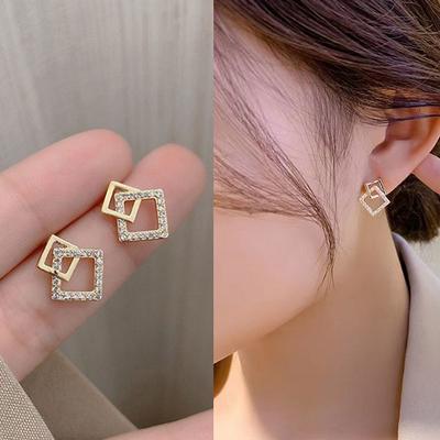 Square Zircon Geometry Earrings Simple Exquisite Alloy Earrings Ear Studs Women Versatile Ear Jewelry