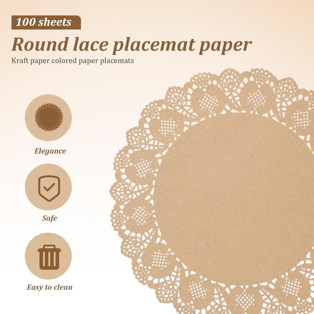 100 Pcs Paper Doilies, 13.4 inch Round Disposable Lace Paper Place Mats Placemat, Decorative Table Pad for Food Cakes Crafts Party Weddings Tableware