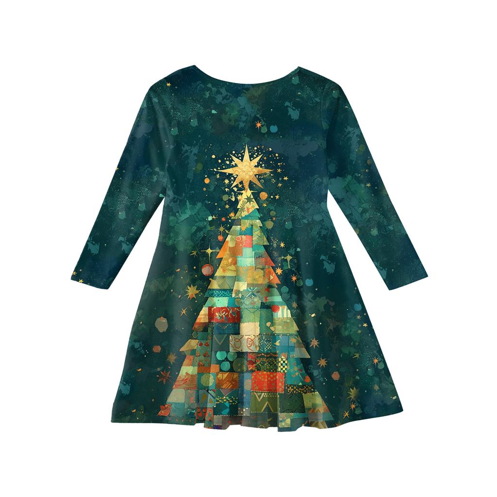 Jenters Prinsessekjole - Langermet A-linje T-skjortekjole Juledag