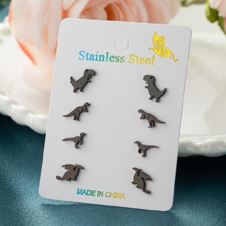 4 Pairs Dinosaur Earrings Fun Stainless Steel Ear Studs Dinosaur Ear Jewelry Suitable for Fashionable Teens Present