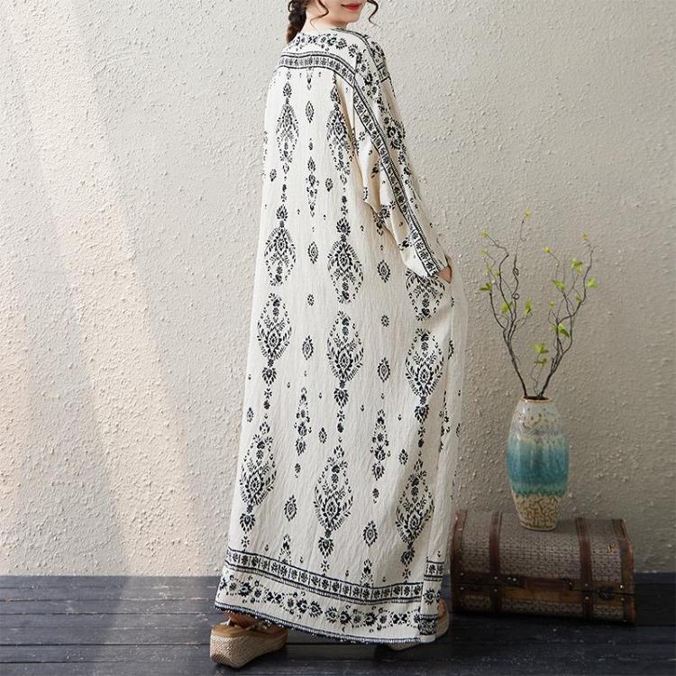 Casual Dresses - Plus Size Women Floral Vintage Long Dress Loose Oversize Maxi Casual Basic Long Sleeve Spring Printing Dress