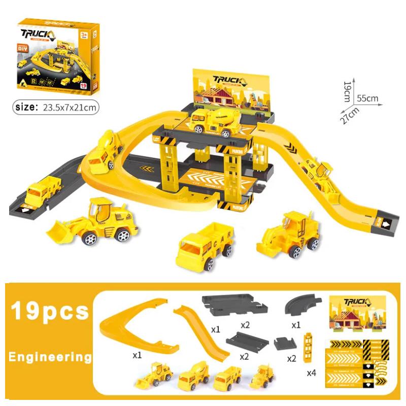 Kids Track Parking Lot Toy Automobile Building Racing Rail Car Park Fire Police Engineering Dinosaur Car for Children Gift