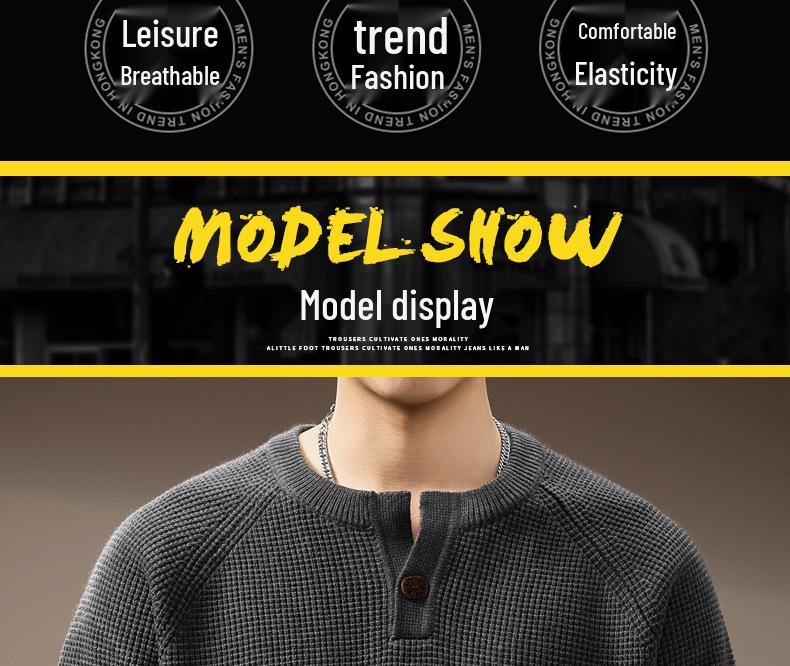 High-End Men's Retro Henley Collar Knitwear - Autumn Casual Loose Fit Sweater