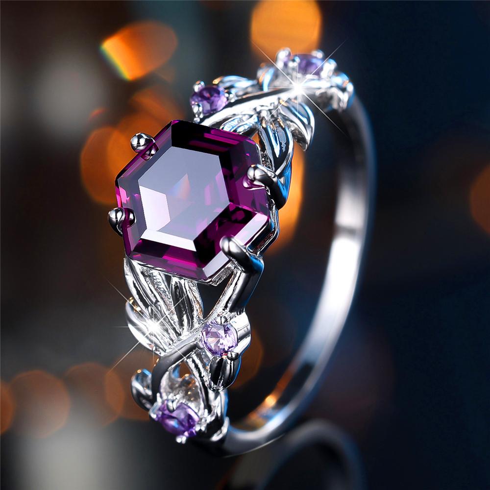 

Trendy Crystal Purple Zircon Stone Vintage Silver Color Wedding Bands Engagement Rings For Women Men Minimalist Jewelry 10