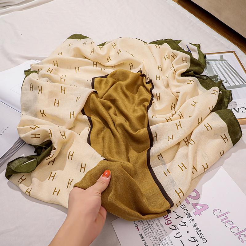 

Korean Version of Dongdaemun New Cotton and Linen Scarf for Women In Spring and Autumn Thin Fashion Style Big Shawl High-end Versatile Silk Scarf 85*180cm
