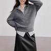 2026 Autumn/Winter Women's Casual Loose Half-Zip Textured Knit Top