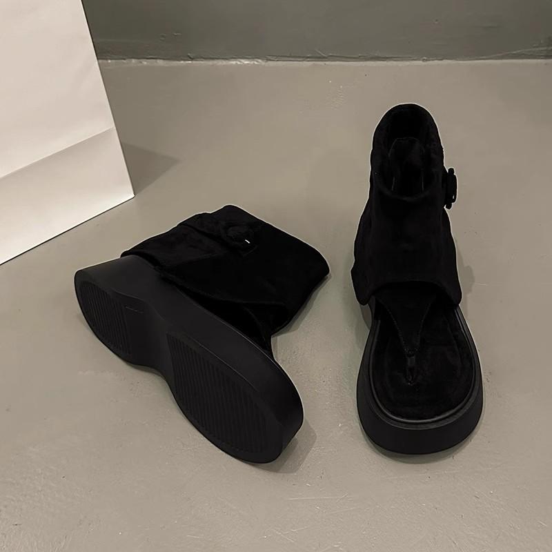 

Mezzanine sandals women s new summer suede niche design thick-soled cool boots retro women s shoes 35 чорний