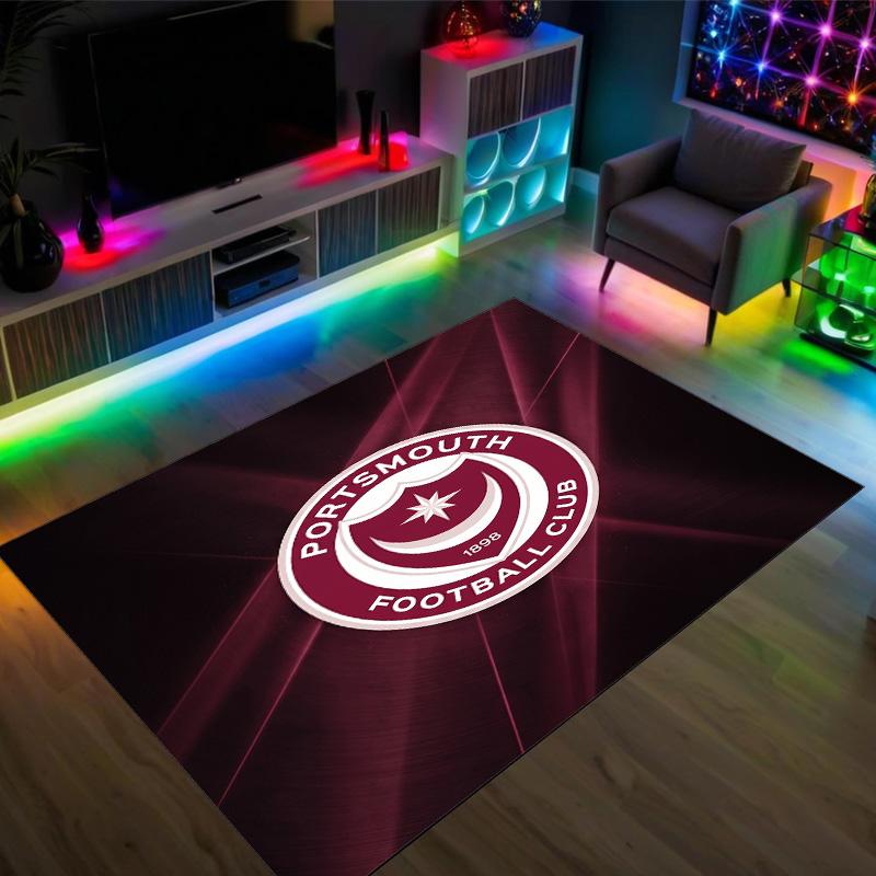Portsmouth FC Design Kristall-Samt-Teppich Gemütlich Nicht?Rutschfester Teppich mit Aufdruck für Schlafzimmer Wohnzimmer Eingang