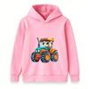 Kids Cartoon Tractor Print Hoodie Boys Girls Casual Long Sleeve Pullover Sweatshirt Cute Vehicle Pattern Children Top Coat
