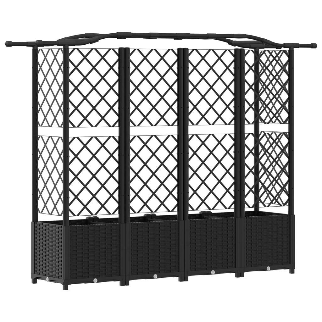 Raised Garden Bed with Trellis and Hanging Roof Black 204 x 40 x 141 cm PP