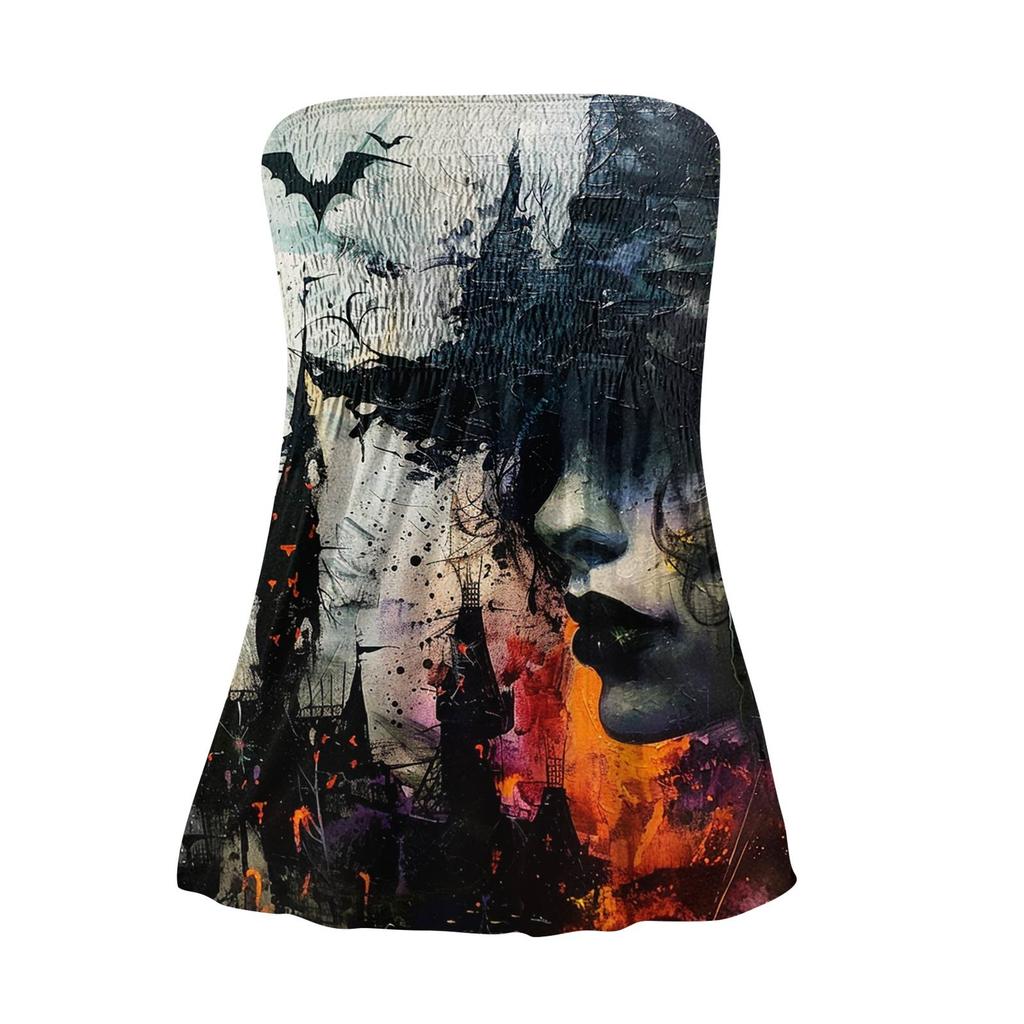 Summer Tube Tops For Women,Cute Sexy Off Shoulder Print Sleeveless T-Shirt