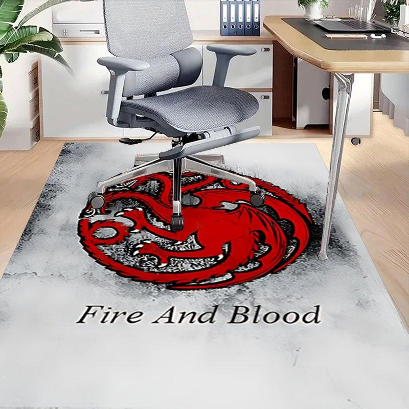 1pc Fire and Blood Office Carpet Chair Mats, Home Decor Mat | Fantasy Theme Mat | Durable Mat, Dragon DecorB09