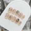 Summer Sweetheart Handmade Full Cover False Nails Kawaii Cartoon Cat Flower Cat Eye Short Square Reusable Fake Nail Stickers