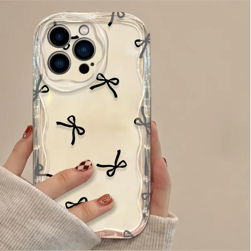 Black Bowknot Heart Phone Case for iPhone 17 Air 16 15 14 13 12 11 Pro Max Plus 16E XR XS X 7 8 Shockproof Silicone Back Cover
