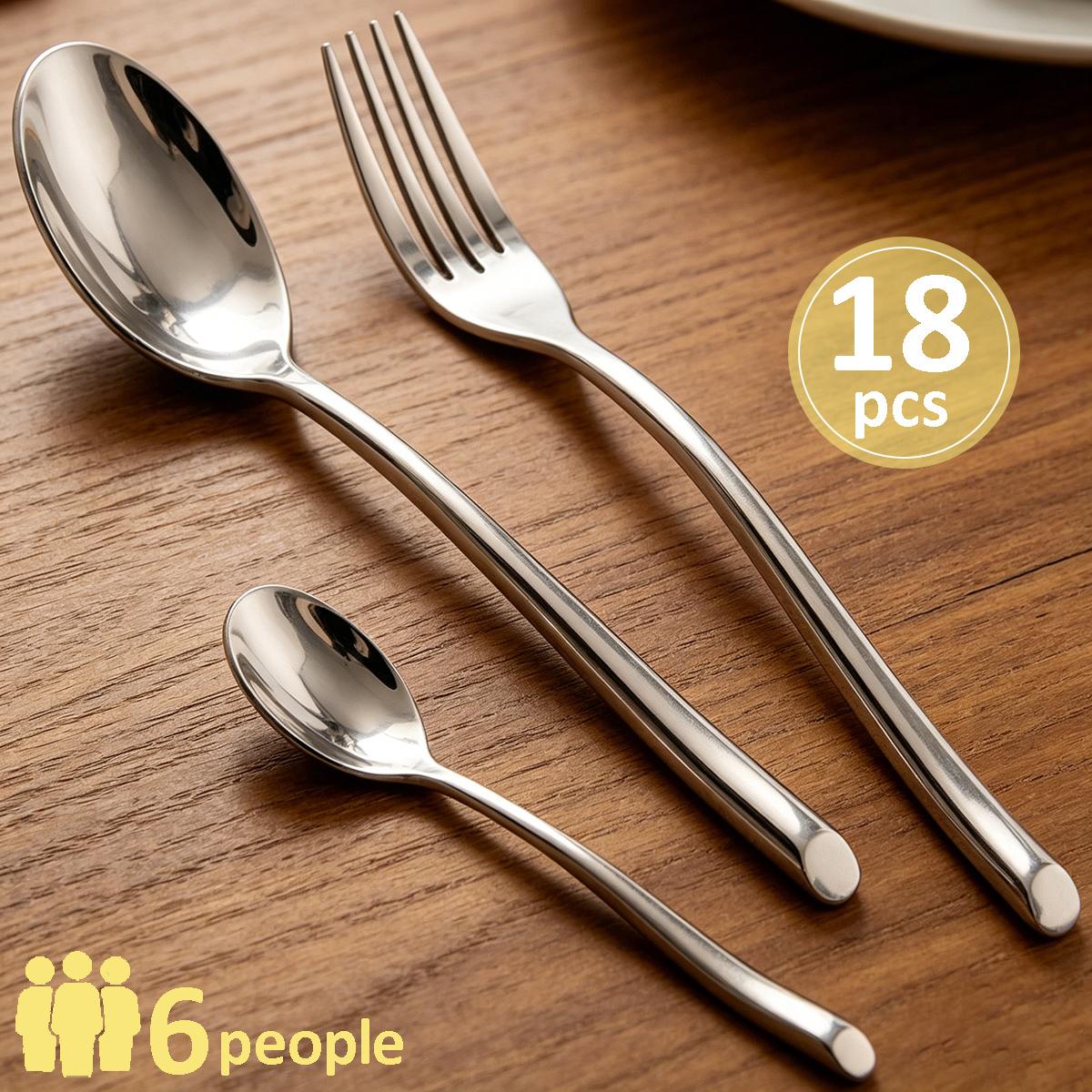 18/24pcs High-quality Tableware Set Mirror Steak Knife Fork Coffee Spoon Cutlery Set Western Stainless Steel Dinnerware 18pcs серебряный