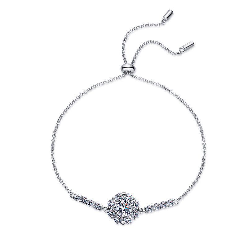 S925 Sterling Silver Adjustable Sunflower Bracelet with Moissanite, D Color, 1 Carat for Women