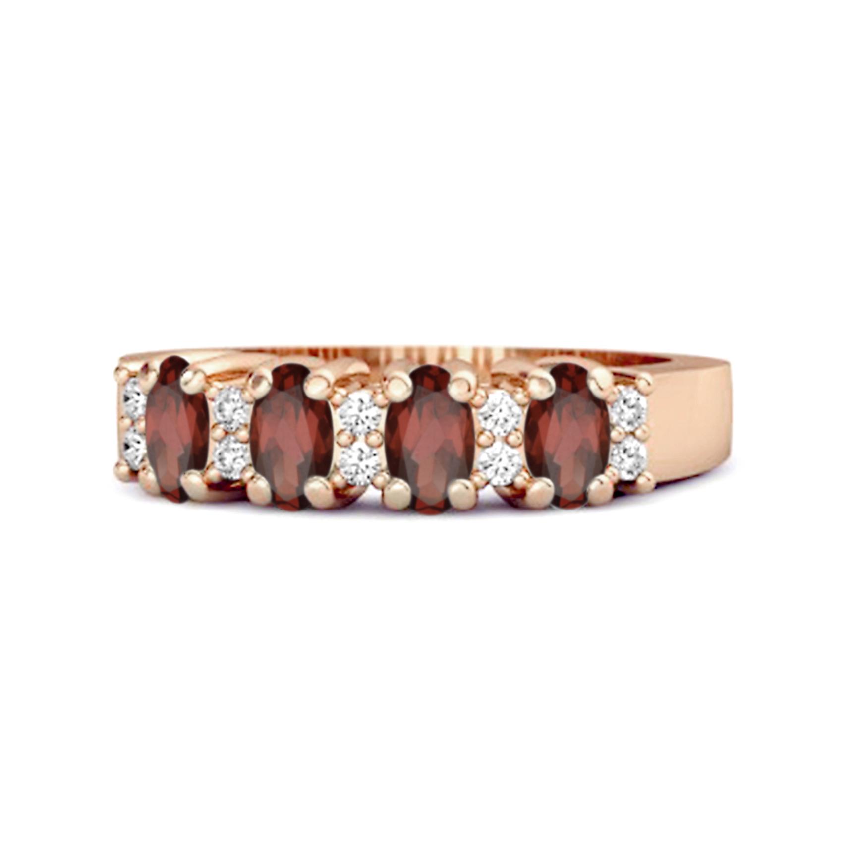 

Garnet Oval Half Eternity Ring - 925 Sterling Silver Rose Gold Vermeil 11.5 Яскраво-рожевий